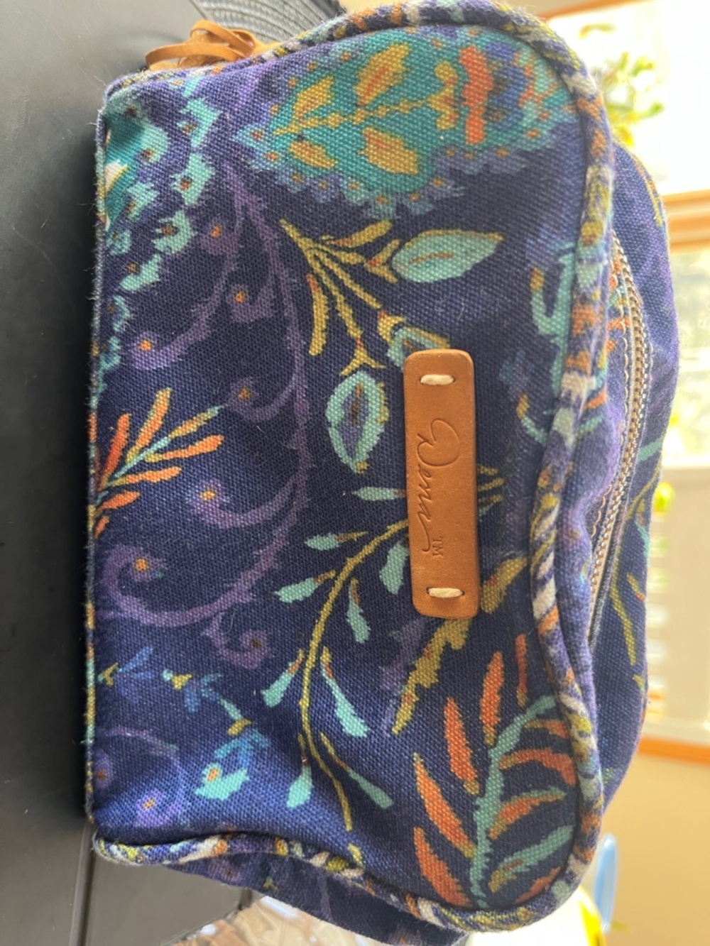 Canvas Floral Zip Pouch - Navy with Teal & Orange